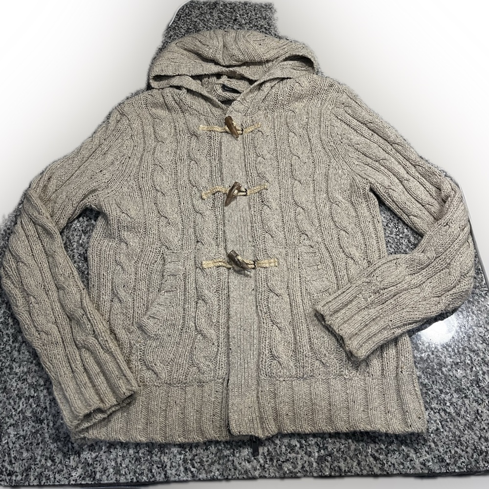 Vince Beige Cable Knit Wool Cardigan with Toggle Closures